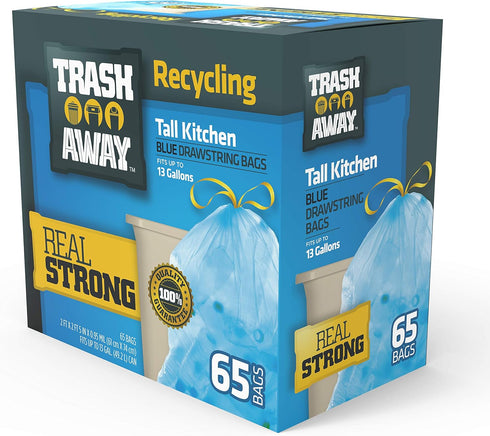 Trash Away (65 13 65 13 Heavy Duty Recycling Drawstring Bags | Tall & Strong Bags for Home & Kitchen - Ct, Gallons)