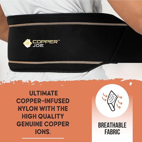 Copper Joe Back Brace for Lower Back Pain Relief, Adjustable Black Velcro Lumbar Support Belt for Sciatica