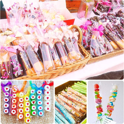 200 Pcs Thickened Pretzel Rod Bags, 2x10 Inches Self Sealing Cellophane Bags for Chocolate, Candies, Cookies