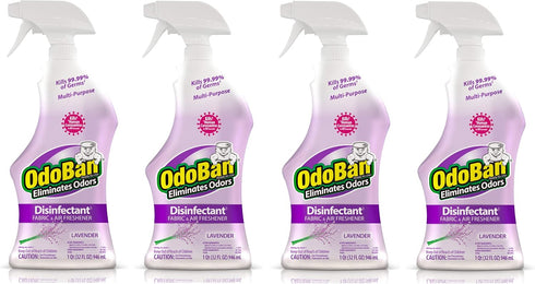 OdoBan Ready-to-Use Disinfectant and Odor Eliminator - Set of 4 Spray Bottles, 32 Ounces Each, Lavender Scent