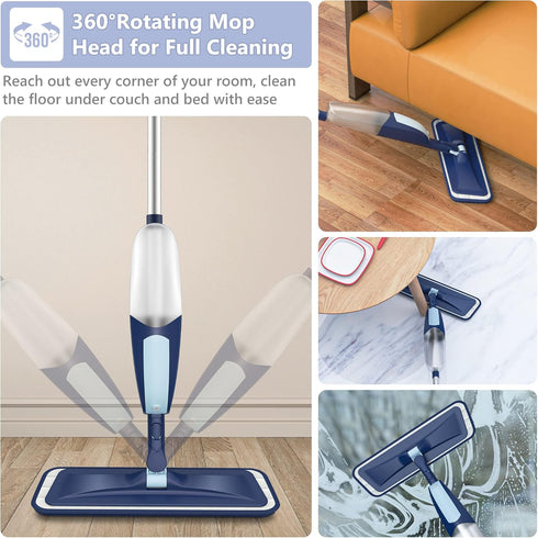 Spray Mop for Floor Cleaning - Microfiber Wet Dry Mop with 5 Washable Pads and Refillable Bottle for Home Use