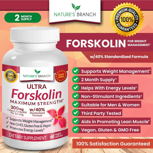 Premium 100% Ultra Pure Forskolin for Weight Loss, Max Strength with 40% Coleus Forskohlii Extract, 60 Diet Pills