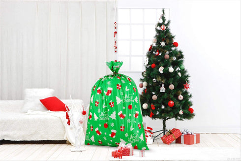 CCINEE Giant Green Christmas Sacks for Jumbo Gift Package (36"x44") with Tag Card and Wrapping Tie