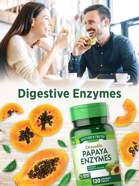 Nature's Truth Papaya Enzyme Chewable Tablets, 120 Count, Vegetarian, Non-GMO, Gluten Free Supplement
