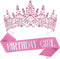 VELSCRUN Crystal Birthday Tiara Crowns for Women Girls, Elegant Headband Sash, Happy Birthday Party Decorations