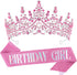 VELSCRUN Crystal Birthday Tiara Crowns for Women Girls, Elegant Headband Sash, Happy Birthday Party Decorations