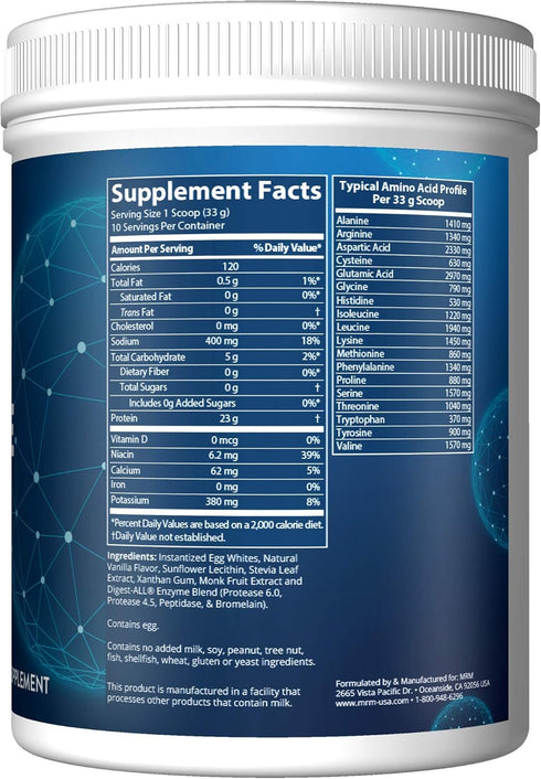 Egg White Protein MRM Nutrition | Vanilla Flavored | 23g Fat-Free Protein | with Digestive Enzymes | 10 Servings