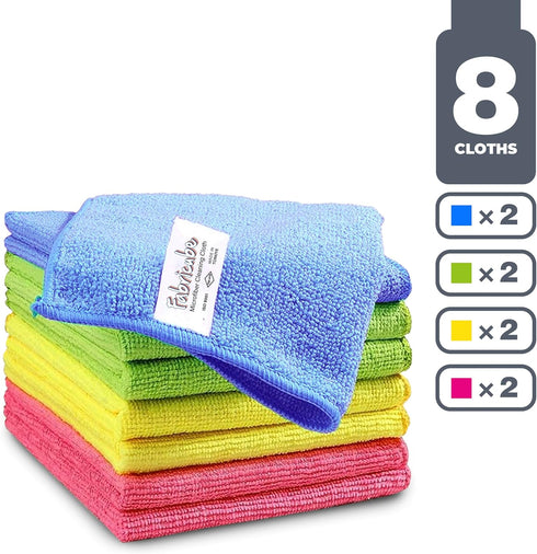 Turkish Microfiber Cleaning Cloth of 4 Colors | 20% Polyamide for Elevated Liquid Suction | Must Have Drying Supply for Kitchen and Home Accessories | Rags with Reinforced Edges, Pack of 8