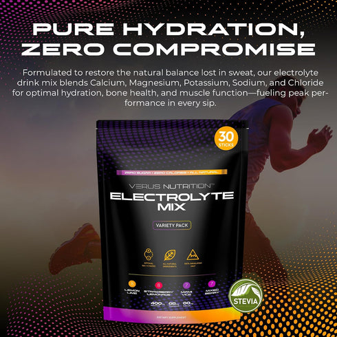 Pack 30 Electrolytes Hydration Sticks No Sugar - Zero Calorie Variety | Sugar Free Electrolytes for Keto & Vegan |