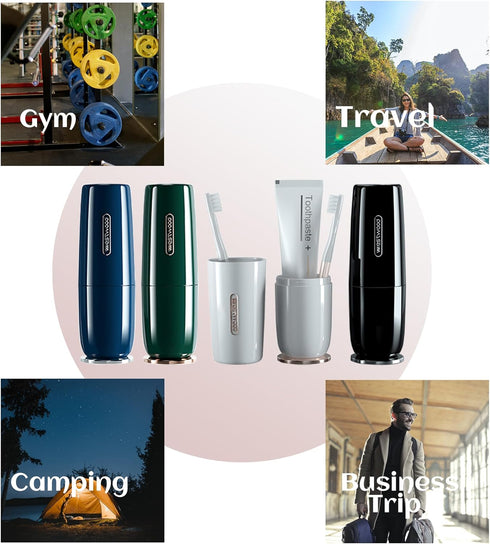 Luxury Green Plastic Travel Toothbrush Holder Case with Cover, Portable Cup, Storage Container for School, Camping,