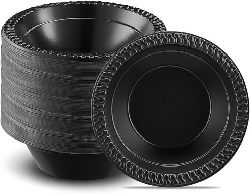 Cuisine Black Plastic Bowls, 12oz. (Pack of 100), Durable & Microwave Safe for Everyday Use