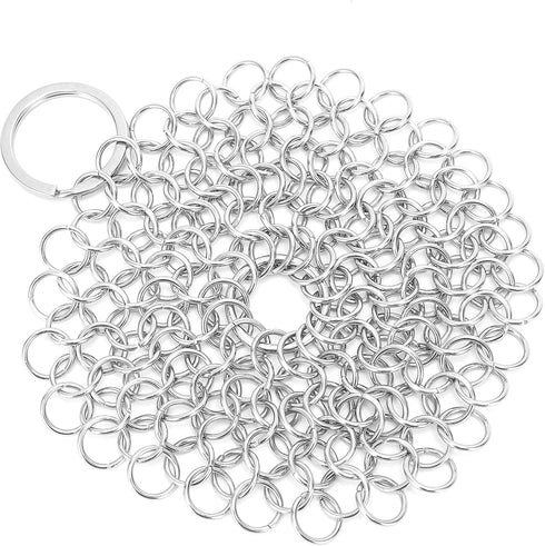 Chainmail Scrubber Kit for Cast Iron Pans, Stainless Steel Cleaner with Toothed Scraper and Handle Cover, Durable for