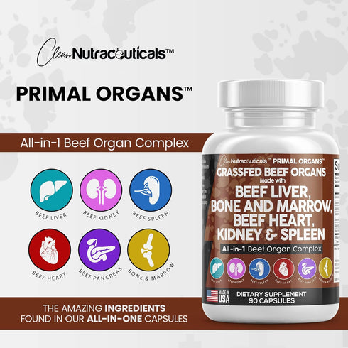 Clean Nutraceuticals Grass Fed Beef Liver Capsules - 3000mg - Premium Quality Supplement with Desiccated Beef Heart,