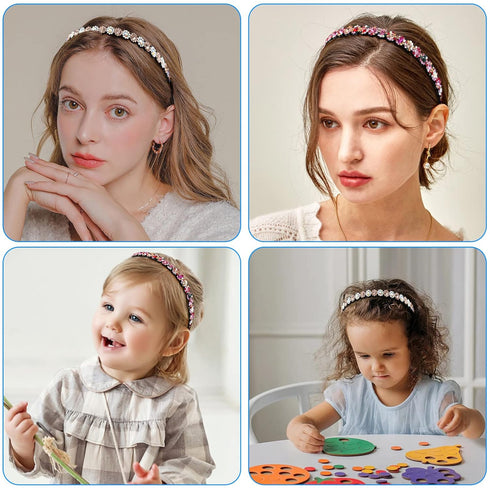 Yeshan Teeth Comb Headbands for Women, Pack of 4 with Rhinestone and Crystal Beaded Plastic Hairbands