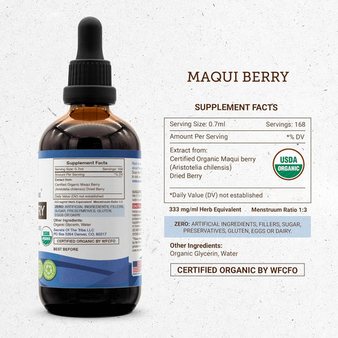 Secrets of the Tribe Maqui Berry USDA Organic - Alcohol-Free High-Potency Herbal Drops, 4 oz