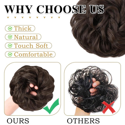 MORICA 1PCS Messy Hair Bun Scrunchies Extension, Curly Wavy Synthetic Chignon for Women