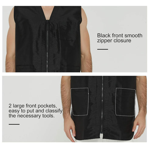 PERFEHAIR Barber Stylist Vest for Men, Black Salon Hairdresser Jacket Smock Clothing