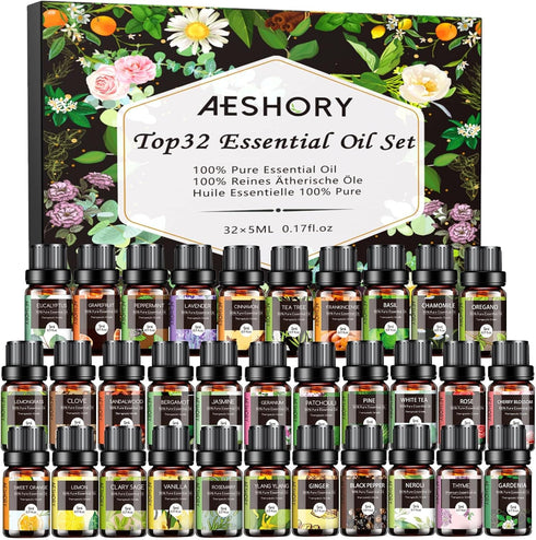 Essential Oils Set - 32x5ml Pure Aromatherapy Essential Oils Kit for Diffuser,