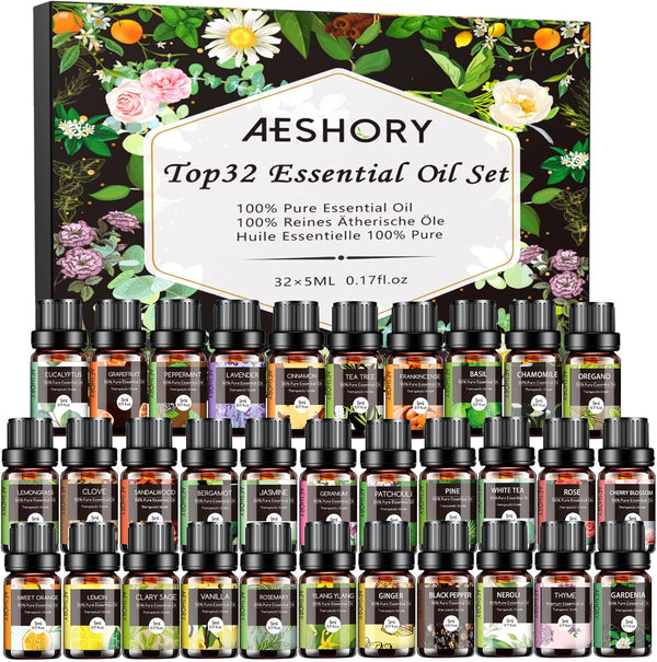 Essential Oils Set - 32x5ml Pure Aromatherapy Essential Oils Kit for Diffuser,
