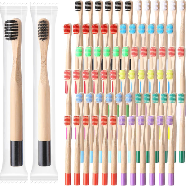 24 Pcs Kids Bamboo Toothbrushes, Soft Bristle Toddler Toothbrush, BPA Free, Individually Wrapped for Home Travel School
