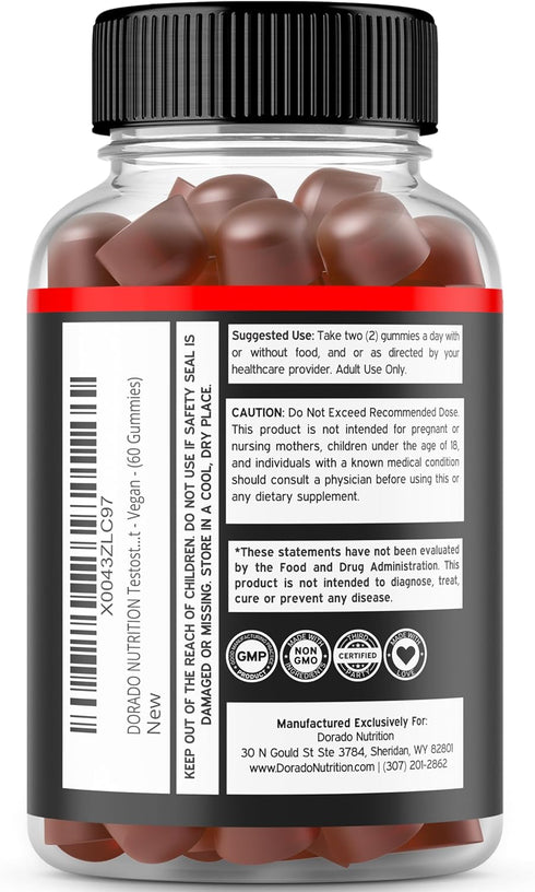 DORADO NUTRITION Testosterone Booster Gummies for Men: Premium Test Booster, 60 Count