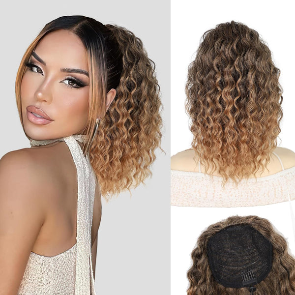 AISI BEAUTY Curly Ponytail Extension - 14 Inch Drawstring Ponytail for Black Women, Synthetic Clip-in Hair