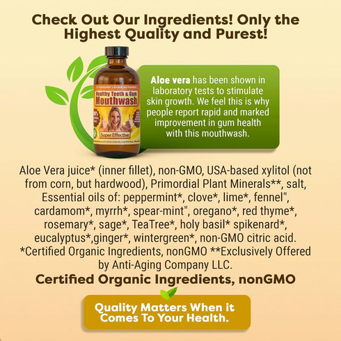 Healthy Teeth & Gum Mouthwash Natural Alcohol-Free Oral Rinse for Fresh Breath, Gum Health & Enamel Support Organic