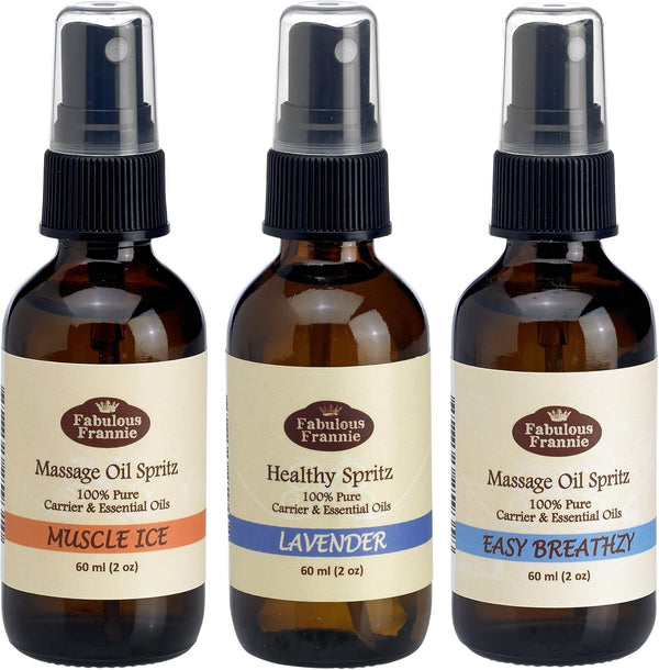 Fabulous Frannie Massage Spray Trio Set, 2oz (Set of 3) - Muscle Ice, Easy Breathzy, Lavender