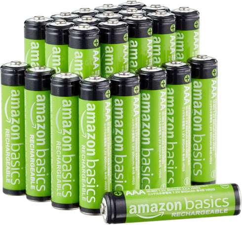 Amazon Basics 24-Pack Rechargeable AAA NiMH Performance Batteries, 800 mAh, Pre-Charged, Recharge up to 1000x Times