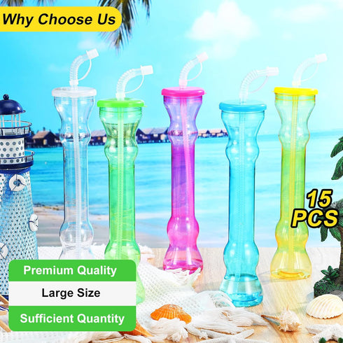 Jingmore 15 17 oz Frozen 5 Pcs Dumbbell Shaped Cups Straw Water Bottle with Straws and Lid for Drinking Margaritas Cold