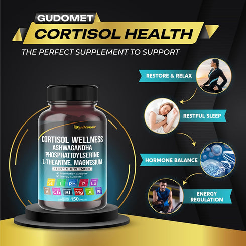 CORTISOL WELLNESS Magnesium Ashwagandha L-Theanine, Rhodiola Rosea, Passionflower, Lavender, Chamomile - 150 Capsules