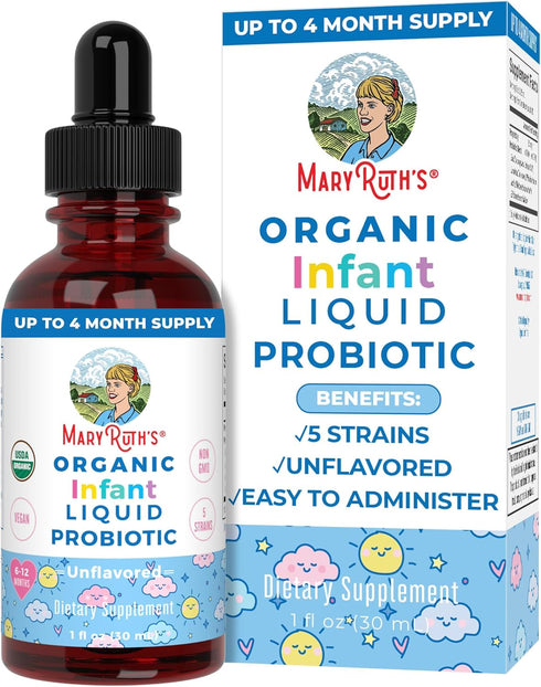 MaryRuth Organics USDA Organic Infant Liquid Probiotic Drops, Baby Essentials | Vegan | Non-GMO | 125 Servings