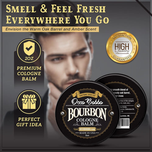 Occo Bobbo Solid Cologne, Bourbon and Sandalwood Scent, 2 Ounce Concentrated Balm for Men