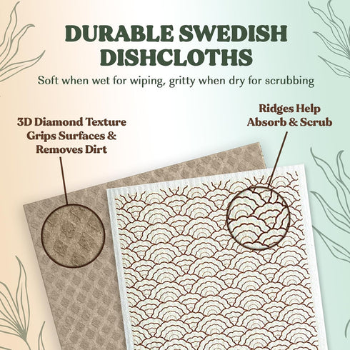FEBU Swedish Dishcloths for Kitchen, 5 Pack Sunset Reusable Paper Towels, Biodegradable Cleaning Cloths