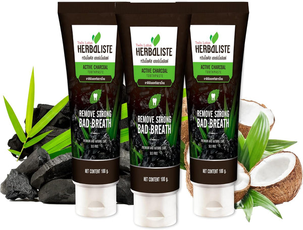 Twin Lotus Activated Charcoal Toothpaste - Teeth Whitening Herbal, Fluoride Free &