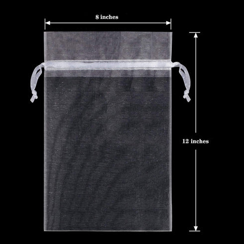 50 PCS White Organza Bags 8x12 - Drawstring Wedding & Party Gift Bags