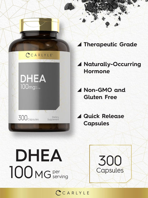 Carlyle DHEA 100mg Supplement, 300 Capsules, Non-GMO & Gluten Free