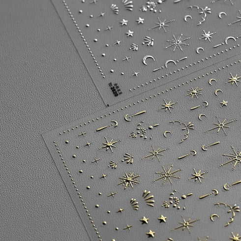 Moon Star Nail Art Stickers, 3D Gold Bronzing Self-Adhesive Nail Decals for Luxury Nail Design and DIY Nail Art Supplies