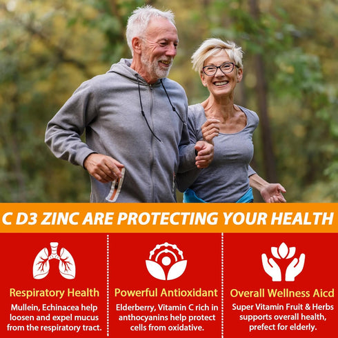 Sugar Free Vitamin C + D3 + Zinc Gummies for Adults 50+, 9 in 1 Immune Defense Supplement with D3 5000IU, Vegan - Pack