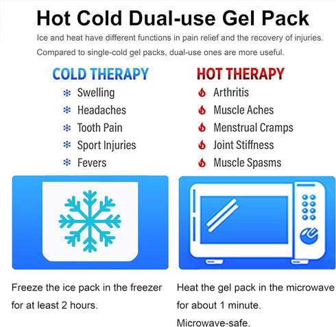Koo-Care Gel Ice Pack for Injuries, Reusable Flexible Cold Hot Therapy Compress for Pain Relief (11x5.9 Inch, 2 Pack)
