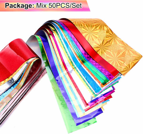 Starry Sky Holographic Nail Foil Stickers, 50 Sheets Paper Decals for Gel Nails Tips Decorations