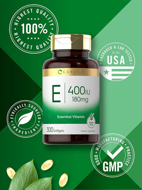 Carlyle Vitamin E Softgel Capsules 400 IU, 300 Count, Non-GMO and Gluten Free Formula