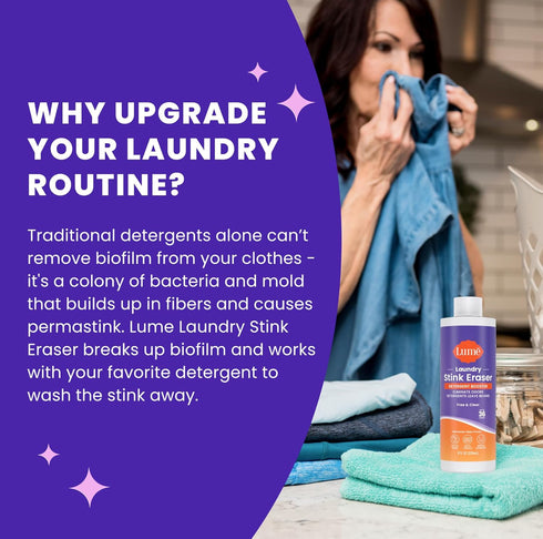 Lume Laundry Stink Eraser - Detergent Booster & Sink Soak, Eliminates Body Odor in Clothes, 8 Fl Oz (2 Pack)