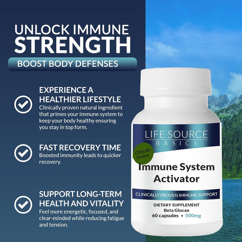 Life Source Basics Immune System Support Activator - 500 mg Beta 1,3/1,6 Glucan - Non-GMO & Vegan - 60 Capsules