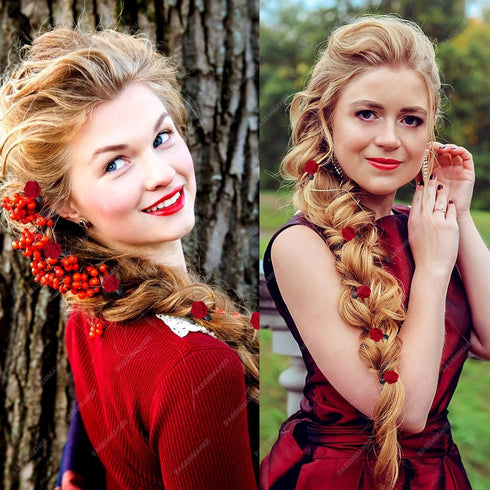 Red Mini Rose Hair Clip for Women, Flower Hair Barrettes Headpiece, Vintage Bridal Hair Pins for Girls