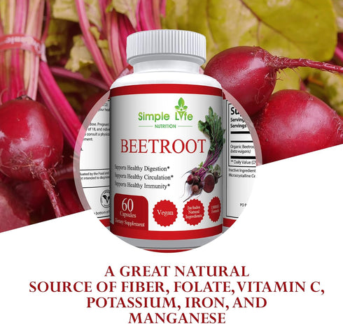 Organic Beet Root Powder Capsules - Nitric Oxide Booster for Men & Women - Organic Non-GMO Gluten Free Vegan Beets -