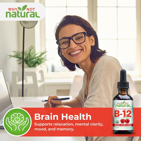 Why Not Natural Organic Vitamin B12 Liquid, Sublingual Extra Strength, 60 x 5000 mcg Drops