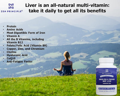 Zen Principle Ultra-Pure Desiccated Beef Liver, Grass-Fed, Pasture-Raised Cows - Natural Energy & Workout Boost from