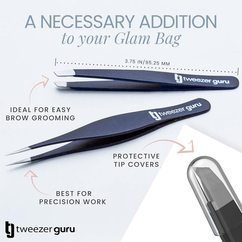 Tweezer Guru Ingrown Hair Tweezers, Pointed Precision Tweezers for Eyebrows & Ingrown Hair Removal, 2 Piece Set