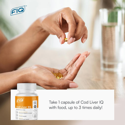 FIQ Cod Liver IQ, Cod Liver Oil Softgels, Natural Source of Vitamins A & D, 100 Softgels